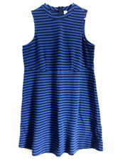 Old Navy Dress Sz 1X Blue Stripes A-Line Sleeveless Mock Neck Stretch Athleisure