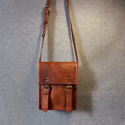 Leather Bag 9" Tall Satchel M9 Shoulder Messenger Bag A5 size - Picture 9 of 9