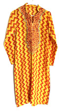 Embroidered Ethnic Orange Yellow Zig Zag Print Boho Indian Tunic Dress