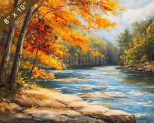 Chattahoochee River river with autumn colors oil painting 8x10 Print