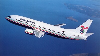 CAYMAN  AIRLINES  B-737-400 HQTS GRAND CAYMAN  AIRPORT AIRLINE ISSUE  4.5'' x 8''