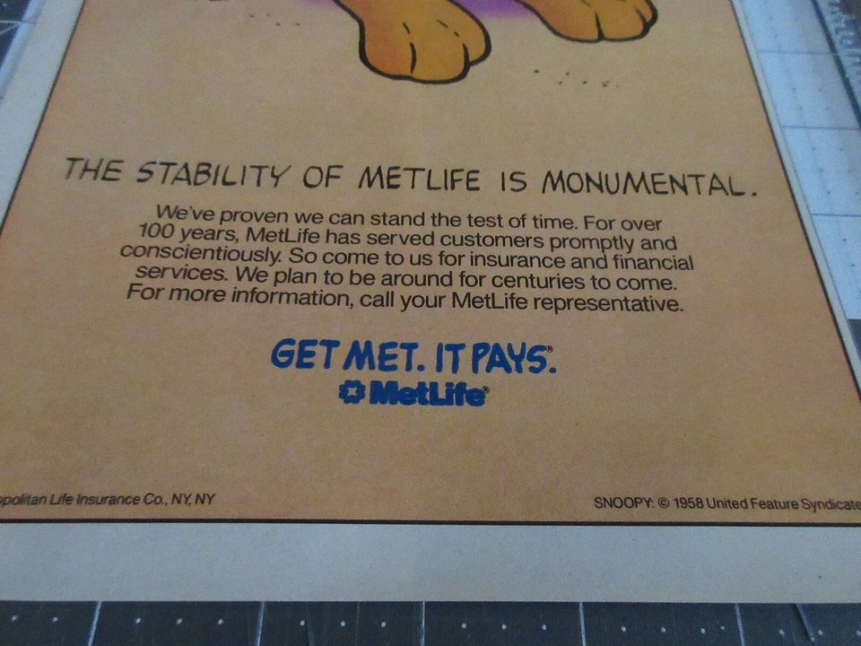 MetLife 1991 ~ Snoopy Sphinx, anuncio impreso Foto 3 de 3