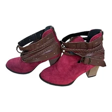 Women’s Red Straps Ankle Sexy Boots Booties Size 6 Zipper Slip On