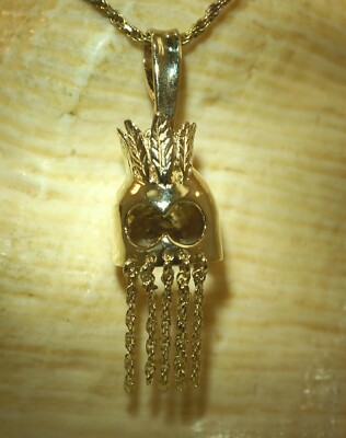 13,5 MM 14K GELBGOLD ALTER HAWAIIANISCHER KOAWARRIOR MAHIOLE IKAIKA HELM ANHÄNGER