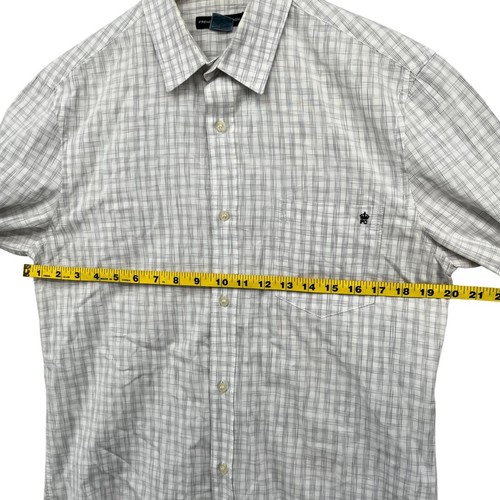 French Connection Linen Shirt Mens White Grey Plaid Button Down Long Sleeve Sz M - Picture 6 of 9
