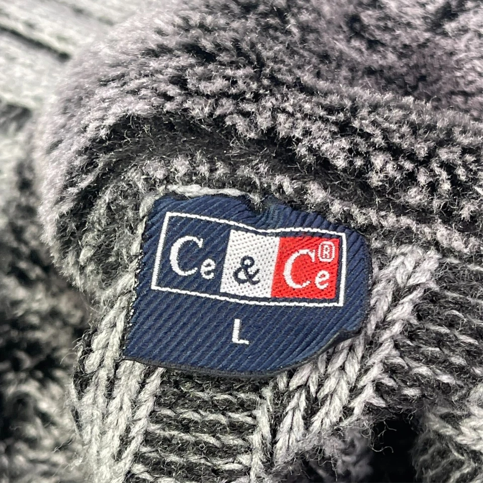 Ce & Ce 海龟领毛衣女式大号灰色罗纹转扣棉 — 第 3/4 张图片