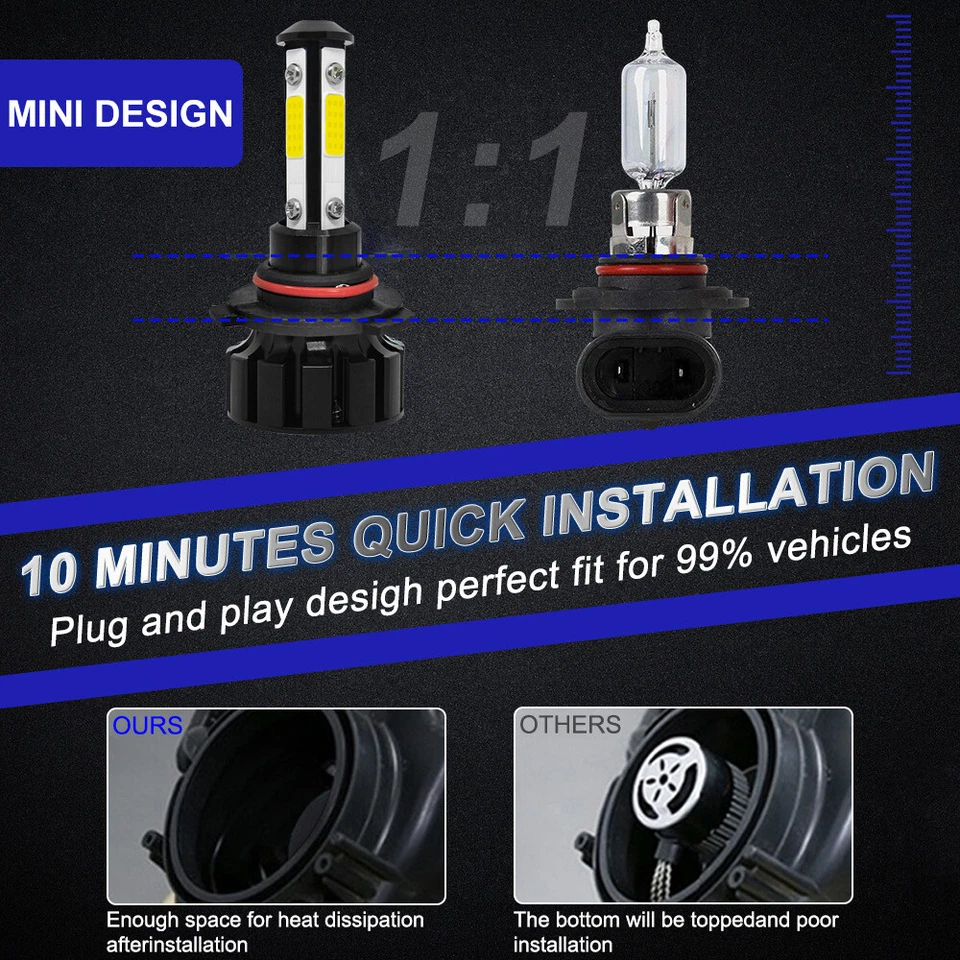 For Ford Expedition 2015-2017 w/o projector -4x 6000K LED Headlight Hi/Low Bulbs - Image 2 of 4