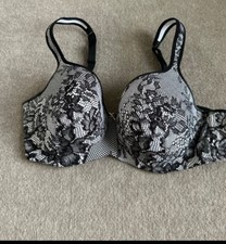 CACIQUE Lightly Lined Floral Blaconette Black/White~ 40DD