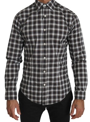 BRIAN DALES Shirt Cotton Brown Blue Checkered Casual Top s. 40/US15.75/M $300