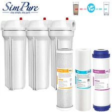 3-Stage 10 Inch Whole House Water Filter Housing System Sediment Carbon Filters