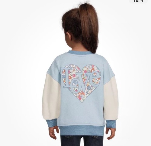 365 Kids from Garanimals Girls Bomber Jacket Blue Love Floral Heart Sz 5 - Picture 2 of 10
