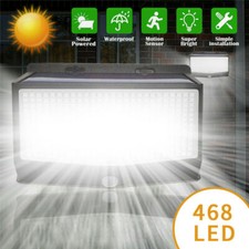 468LED Security Flood Lamp Solar Panel Outdoor PIR Motion Sensor Garden Light UK