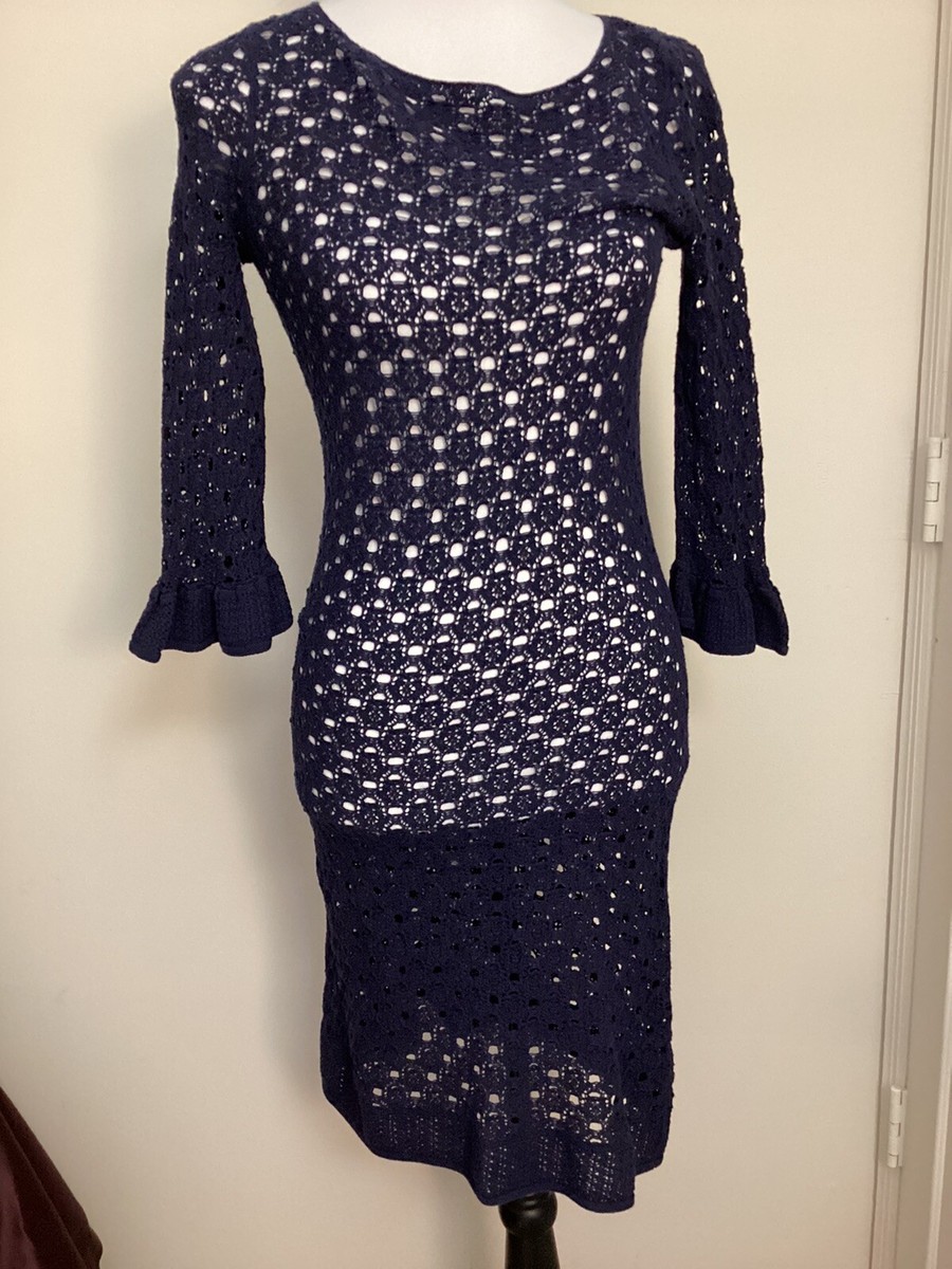 Lilly Pulitzer Navy Blue Flutter Sleeve Crochet Dress , Size XS, Preowned Lilly Pulitzer Navy Blue Flutter Sleeve Crochet Dress , Size XS, Preowned