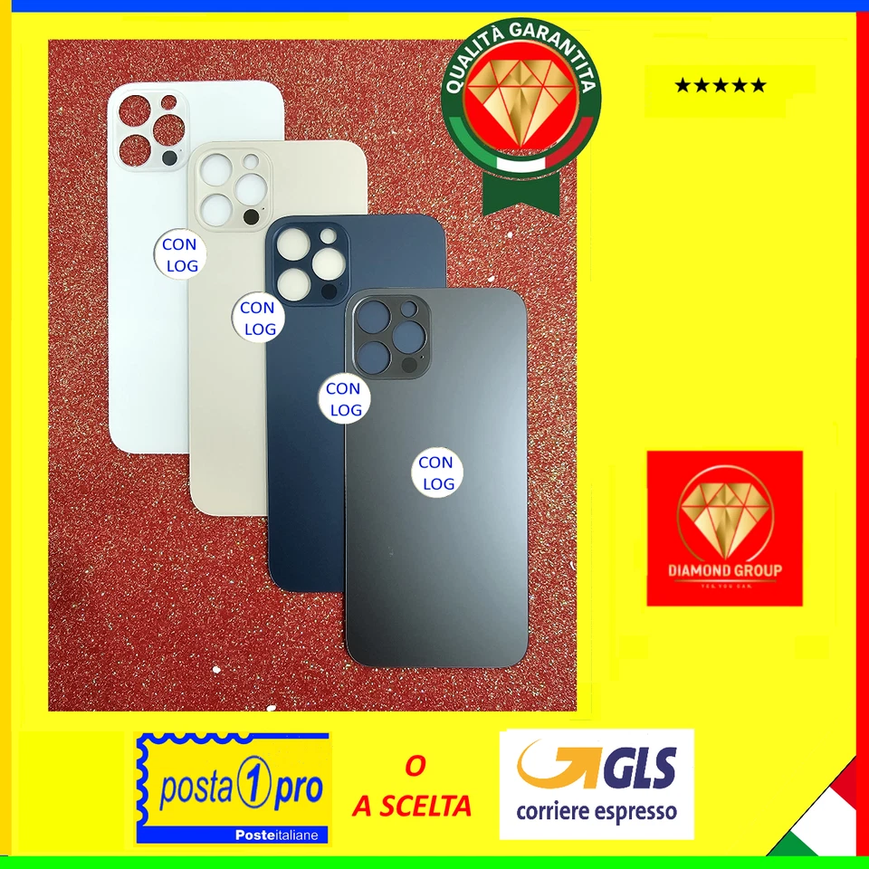 BACK COVER SCOCCA VETRO IPHONE 12 PRO BACK POSTERIORE + BIADESIVO 3M BIG HOLE