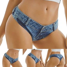 Women Micro Denim Shorts Low Waist Thong Slim Clubwear Mini Jeans↔