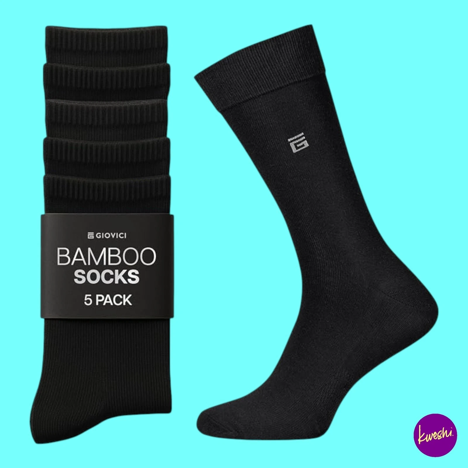 GIOVICI Unisex Bamboo Socks 5 Pack, Black, UK 9–12 | EU 42–47 | US 9–13