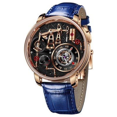  USA PINDU Men's Watch 45.5mm Steel Sapphire Crystal Oil Pump P6673 BLUE STRAP