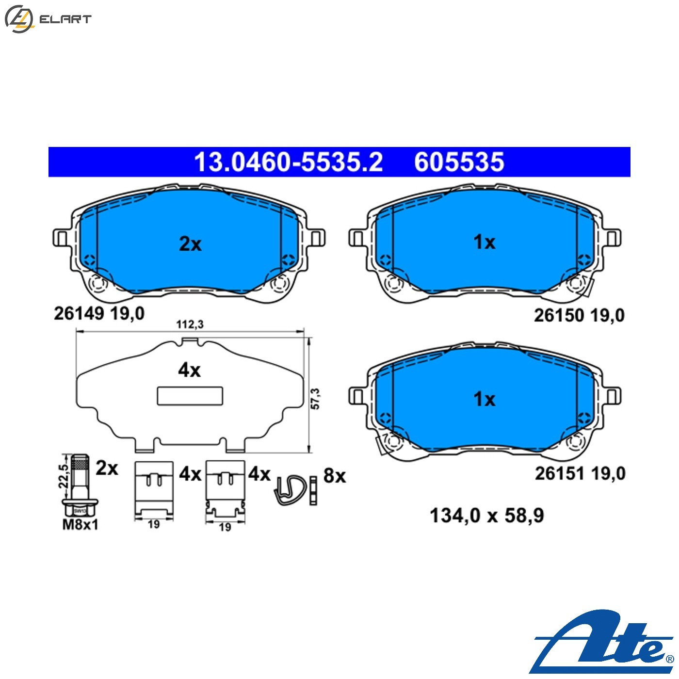 BRAKE PAD SET DISC BRAKE 13.0460-5535.2 FOR TOYOTA M15A-FXE/FKS 1.5L 3cyl 1.8L