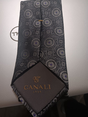 Canali Men's Geometric Pattern Tie Black Gray Purple Designer Neckwear