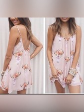 Show Me Your Mumu Women’s Beige Frida Bullhead Trapeze Mini Dress size Small