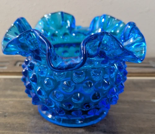 Fenton Blue Hobnail Ruffled Edge Vase