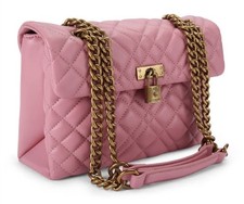 Kurt Geiger London Brixton Pink Leather Quilted Crossbody Bag Gold Chain