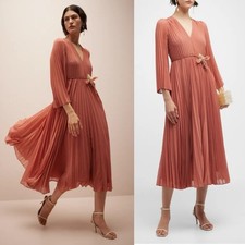 ZIMMERMANN Pleated Terracotta Long Sleeve Floral Applique Midi Dress Size 8