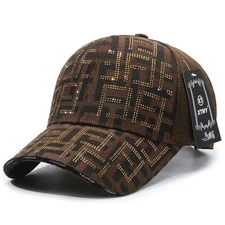 New Luxury Fashion Rhinestones Decoration Baseball Cap color BROWN