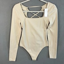 American Eagle Women's Lace Up Back Long Sleeve Bodysuit Size M Beige NWT