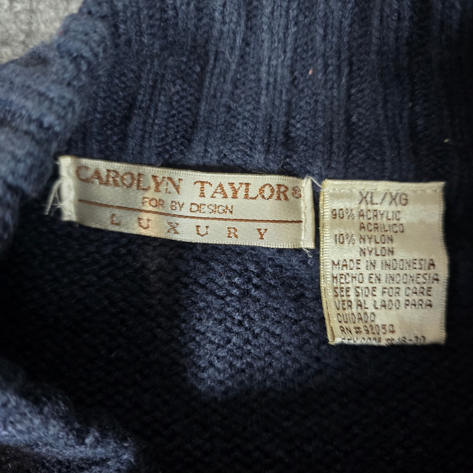 CAROLYN TAYLOR Luxury Women XL Blue Black Checkered Mock Neck Sweater Knit image 3