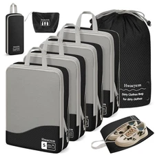 Compression Packing Cubes 8-Set Dual Zipper Bags See-Through Mesh Shoe Bag