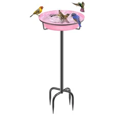 Multi-Purpose 28" Freestanding Bird Feeder Bath - Sturdy Pink Garden Addition