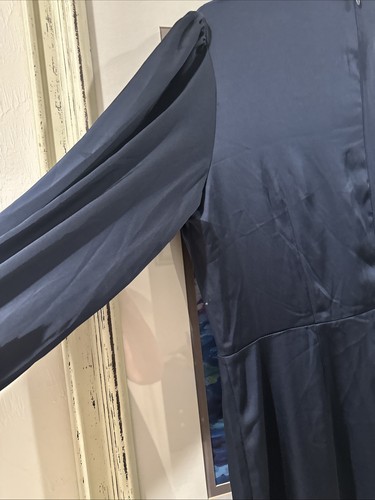 Fashion Dress Dark Blue Satin Maxi Sz Large - Picture 8 of 9