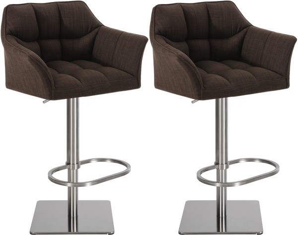 2Er Set Barhocker Damaso Stoff Edelstahl Braun-image