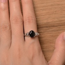 Black Onyx Oval Gemstone 925 Sterling Silver Solitaire Women Ring Duty Free