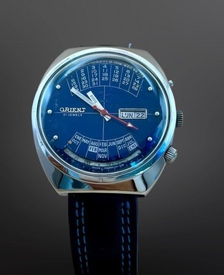 Orient Vintage Automatic 21 Jewels Calendar Blue Japan 40mm Retro