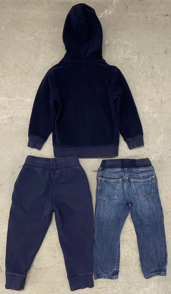 LOTE Pantalones de mezclilla con capucha 3-4T Baby Gap para niños pequeños azul marino naranja acogedor otoño Foto 2 de 4