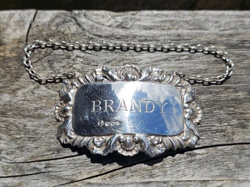 Solid Sterling Silver Brandy Decanter Label Francis Howard Ltd Hallmarked 1966