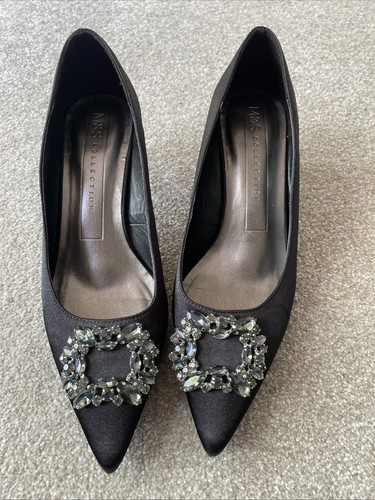 Ladies Shoes Size 5.5 Marks And Spencer Black Satin Gem Detail On Toe