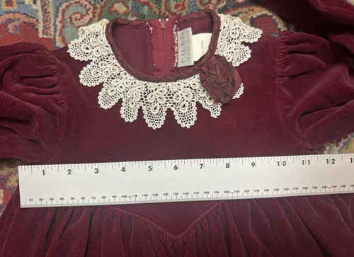 Vtg Ruth Of Carolina Sz 4t Burgundy velvet dress With Back Tie lace bib USA - Picture 5 of 19