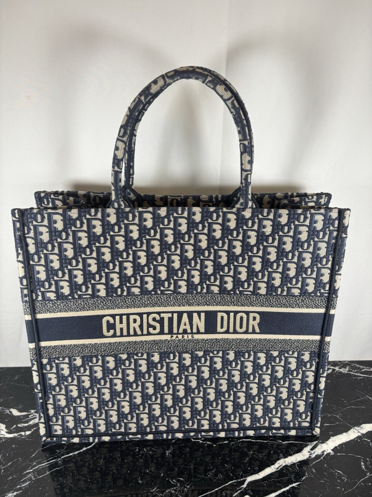 Christian Dior Large Oblique Embroidery Book Tote in Monogram Blue Classic