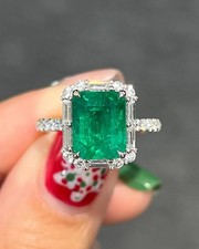 Solid 925 Sterling Silver Natural Emerald Shape Gemstone Women Ring U1