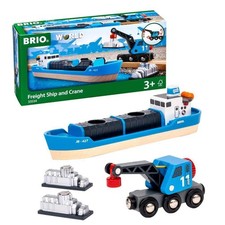 BRIO World - 33534 Container Ship and Crane Wagon  Premium 4-Piece Kids Train