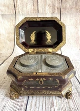 ANTIQUE 1800's CHINESE GOLD GILT EBONISED LACQUERED EXPORT TEA CADDY CHINOISERIE