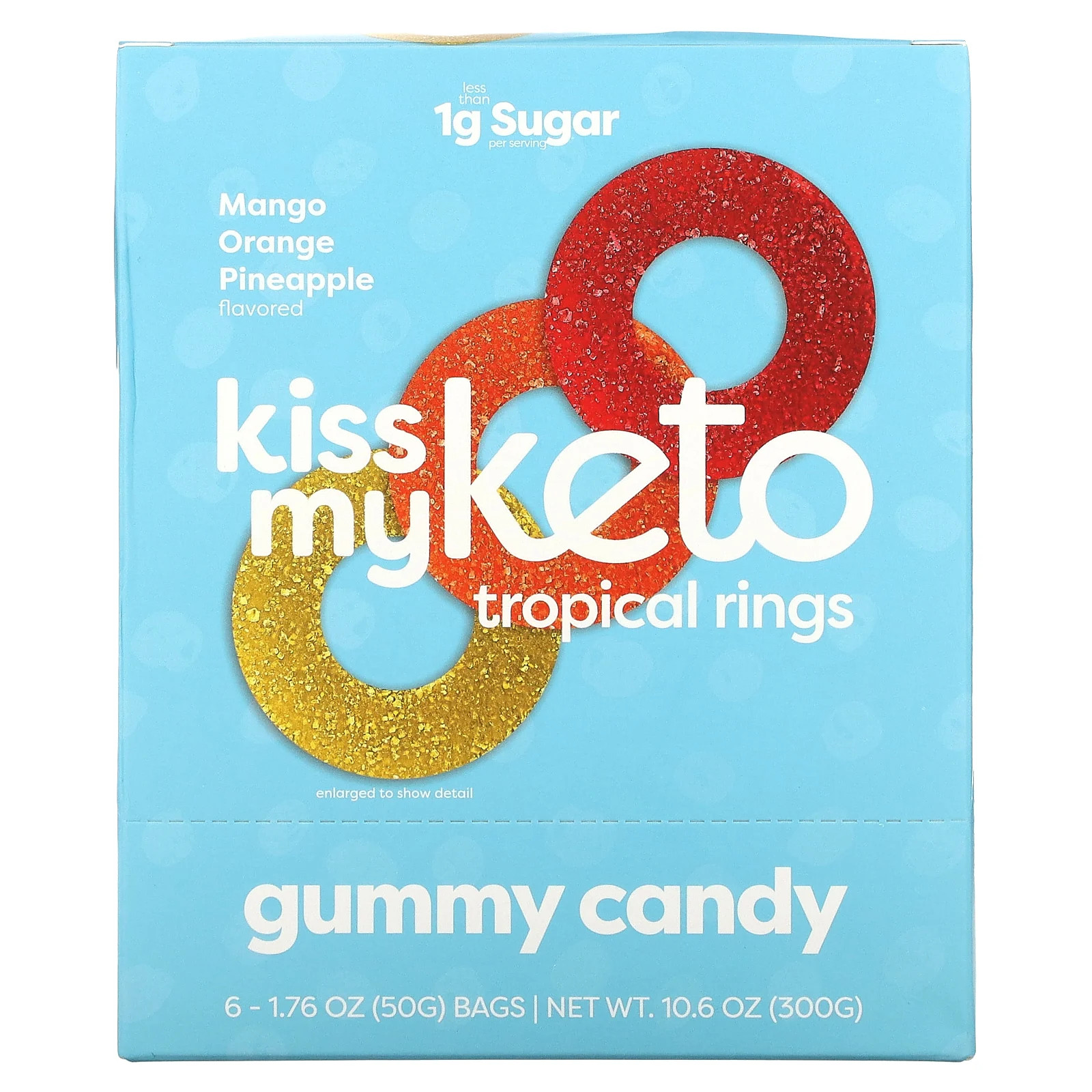 Gummy Candy, Тропические кольца, манго, апельсин, ананас, 6 пакетиков, 1,76 унции (50 г)