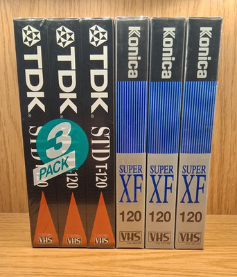 6x Blank VHS Tapes NEW SEALED Lot - TDK STD T-120 3-Pack & Konica Super XF 120 B