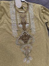 Authentic Egyptian Unique Gold Embroidered Kaftan Size L. Made in Egypt. New