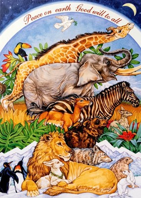 Vintage Donna Race Christmas Greeting Card Peaceable Kingdom Wildlife UNUSED