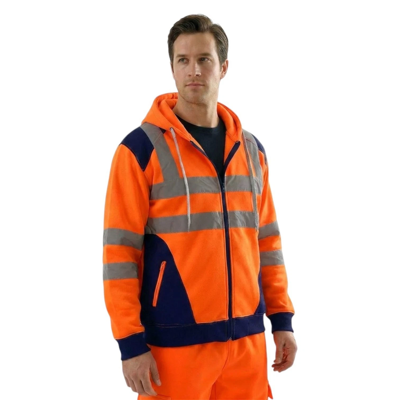 Hi Viz Vis High Visibility Zip Hoodie Jacket Work Fleece Sweatshirt Safety Top