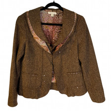 Coldwater Creek Tweed Jacket Size 8 Women's Cottagecore Brown Short Lined Twee